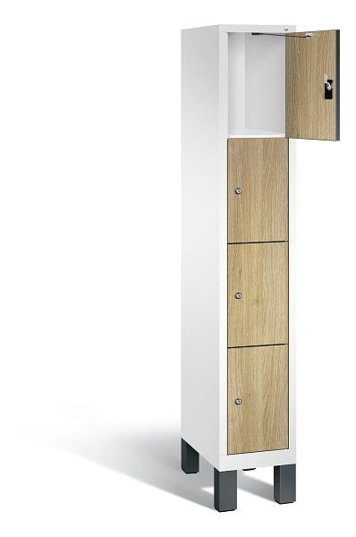 C+P Schließfachschrank Evolo, H1850xB320xT500mm, Farbe: Verkehrsweiß / Dekor Eiche Sereno, 48010-104 S10118