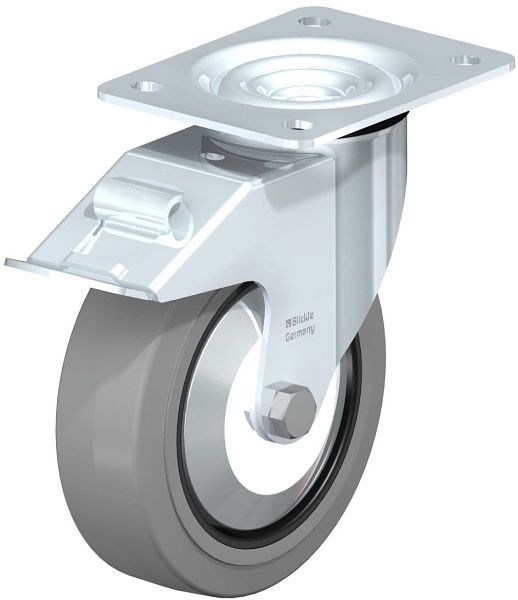 Blickle LE-POEV 160R-FI-SG-FA Stahlblech-Lenkrolle mit Anschraubplatte & Feststeller, Elastik-Vollgummi, Grau, 718726