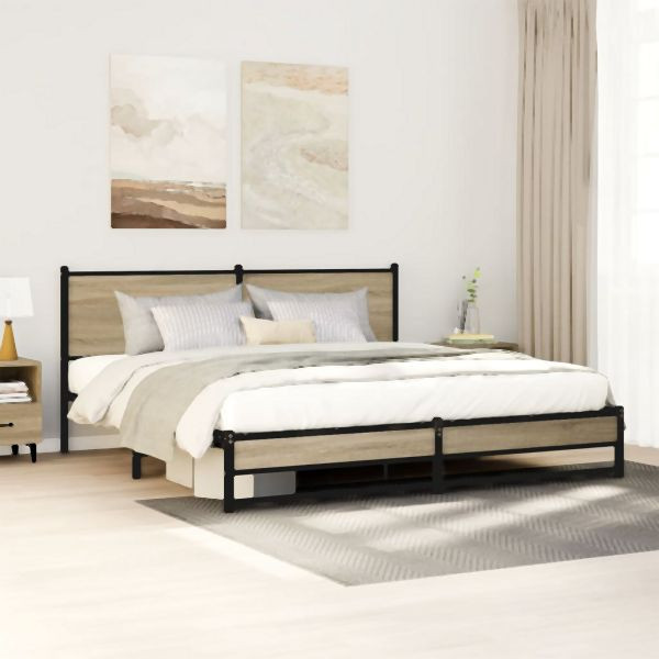 vidaXL Metallbett ohne Matratze Sonoma-Eiche 160x200 cm, 4007889