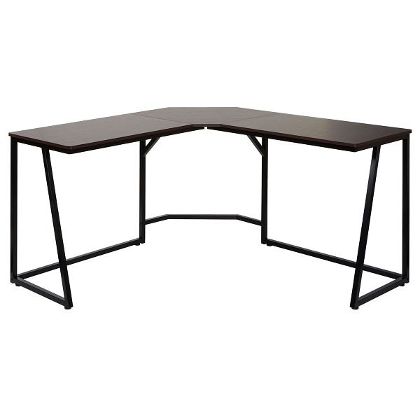 Mendler Eck-Schreibtisch HWC-K66, Computertisch Arbeitstisch, MVG 76x140x140cm, MDF Metall, dunkelbraun, 96750