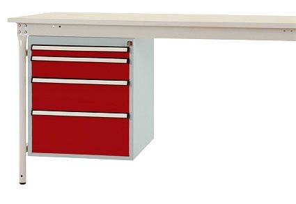 Manuflex Gehäuse-Unterbau stationär, Nutzhöhe 500 mm mit 4 Schubfächer, für Tischtiefe 800 mm, Rubinrot, ZB4752.3003