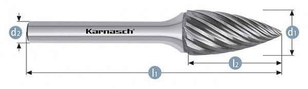 Karnasch Hartmetall-Frässtift unbeschichtet SPG/ HP-9 d1= 6 / l2= 18 / d2= 6 / l1= 50mm, VE: 3 Stück, 114037010