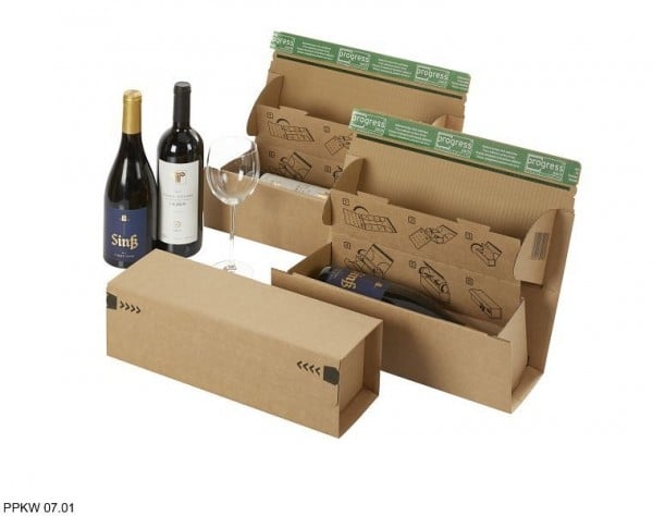 Progress Packaging PP_KW07.01 WEINBOX braun für 1 Weinflasche mit SK-Verschluß und Aufreißfaden - 316/112/115 - VE: 10 Stück, Bündel, 003991
