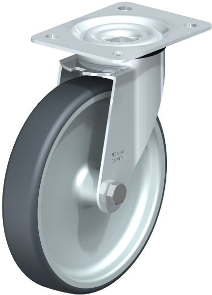 Blickle LE-TPA 200G Stahlblech-Lenkrolle mit Anschraubplatte, Thermoplastisches Gummi-Elastomer, Grau, 741816