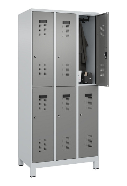C+P Doppelstöckiger Spind Evolo PLUS, mit Füßen, 6 Fächer, 1950x900x500mm, 7035, Frontfarbe 0005000 RDS Stahlgrau, Zylinderschloss, 049310-30 S10041