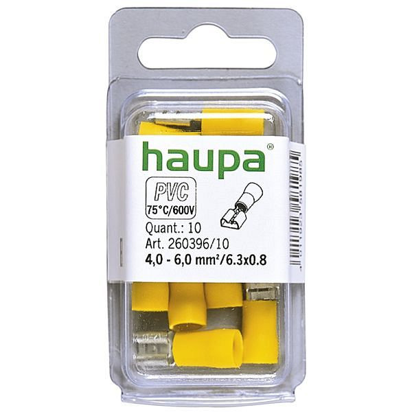 Haupa Flachsteckhülse gelb PVC-isoliert 4,0-6,0 mm²/6,3x0,8 mm, VE: 10 Stück, 260396/10
