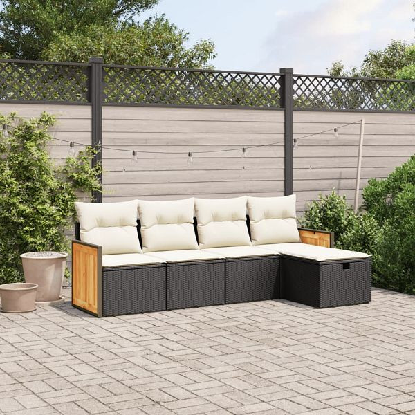 vidaXL 5-teilig Garten-Sofagarnitur mit Kissen Schwarz Poly Rattan, 3265718