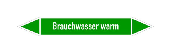 Schilder Klar Rohrleitungskennzeichen Brauchwasser warm, 33000x90 mm Folie selbstklebend, 101416/95