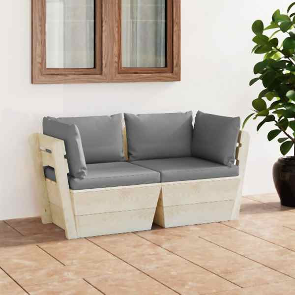 vidaXL Garten-Palettensofa 2-Sitzer mit Kissen Fichtenholz, 3063385