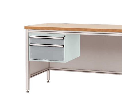 Manuflex Gehäuse-Unterbau für ALU-Arbeitstische, Nutzhöhe 300 mm mit 2 Schubfächern, für Tischtiefe 800 mm, Alusilber, ZB4572.9006