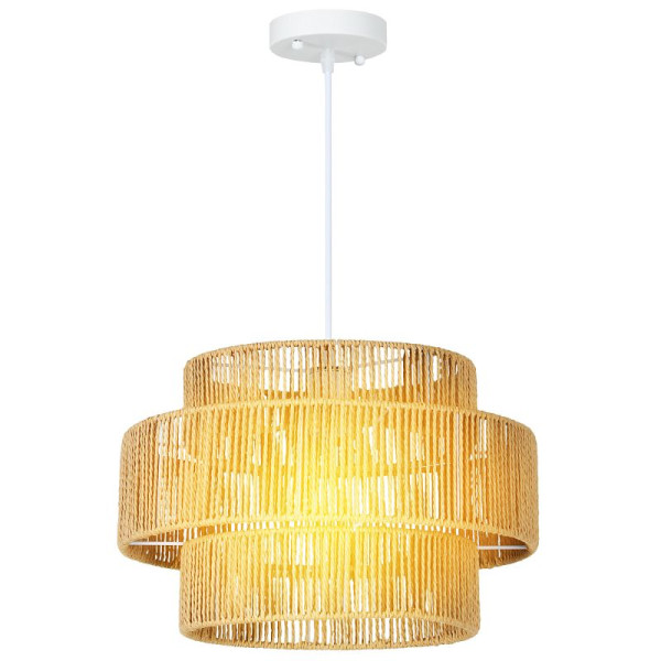 HOMCOM Hängelampe, 3-stufiger Lampenschirm, Metall, Hanfseil, Hellbraun, B31-521V00LR