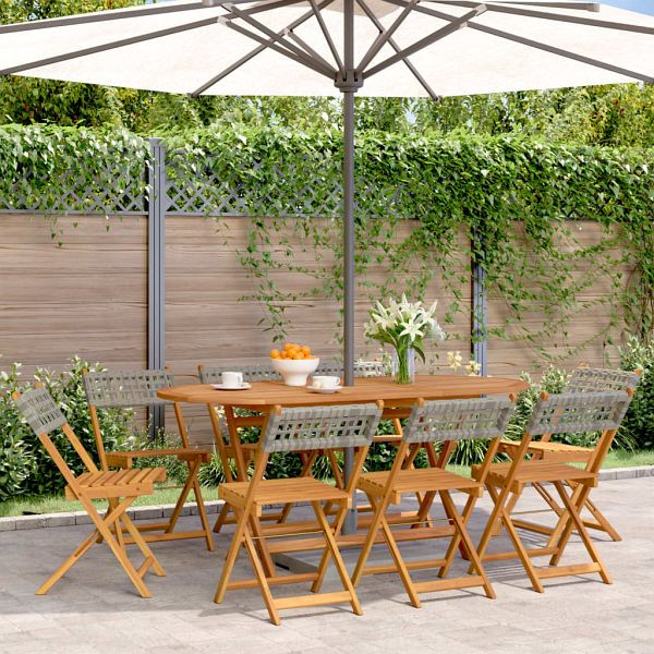 vidaXL Gartenstühle 8 Stück Klappbar Grau Poly Rattan & Massivholz, 3214597