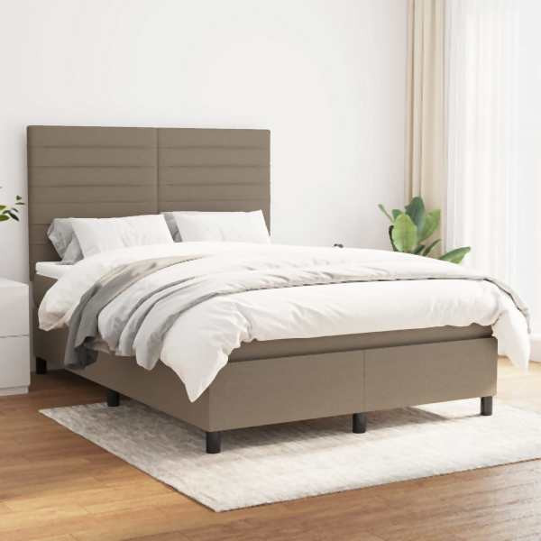 vidaXL Boxspringbett mit Matratze Taupe 140x200 cm Stoff, 3141861