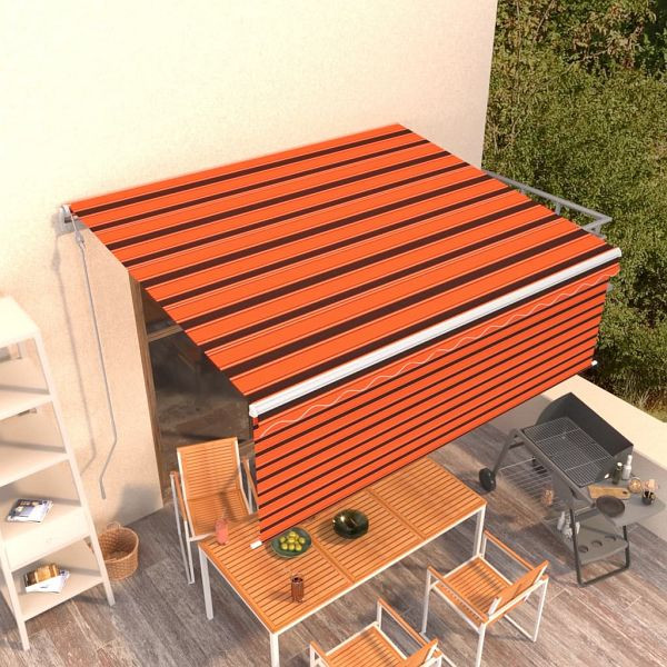 vidaXL Markise Automatisch Einziehbar mit Volant 4x3m Orange und Braun, 3069310