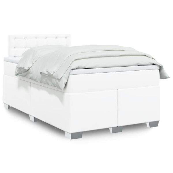 vidaXL Boxspringbett mit Matratze Weiß 120x200 cm Kunstleder, 3286117