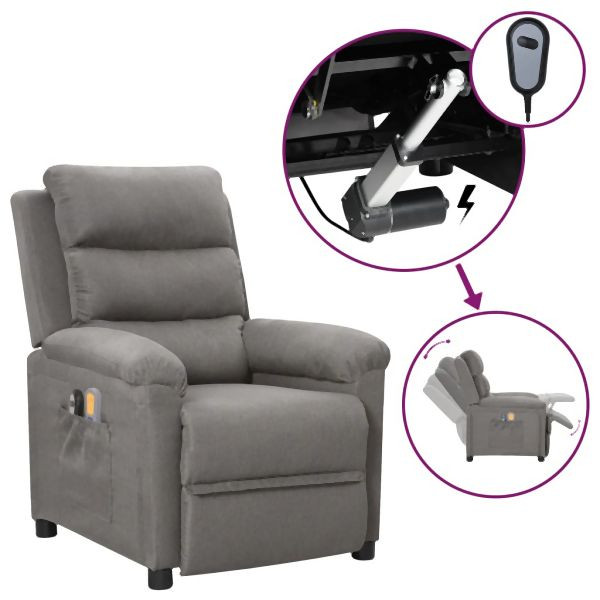 vidaXL Massagesessel Elektrisch Hellgrau Stoff, 3098975