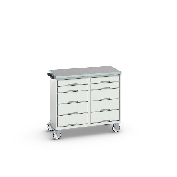 bott verso Montagewagen, mit 10 Schubladen und Linoleum-Top, BxTxH: 1050 x 600 x 980 mm, Lichtgrau / Lichtgrau, 16927100.16