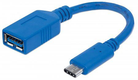 MANHATTAN SuperSpeed USB-C Anschlusskabel, USB 3.1, Gen1, Typ C-Stecker - Typ A-Buchse, 5 Gbit/s, 15 cm, blau, 353540