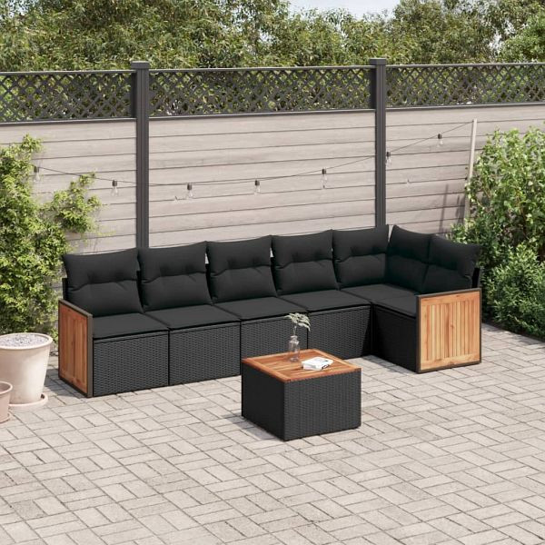 vidaXL 7-teilig Garten-Sofagarnitur mit Kissen Schwarz Poly Rattan, 3227672