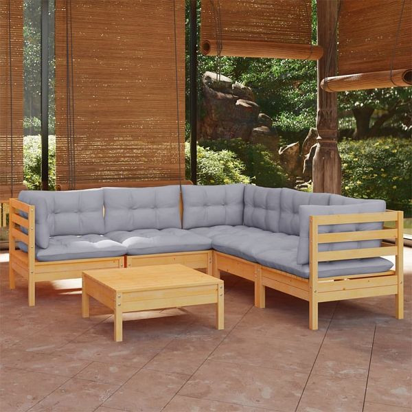 vidaXL 6-tlg. Garten-Lounge-Set mit Grauen Kissen Kiefer Massivholz, 3096676