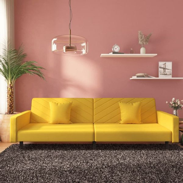 vidaXL Schlafsofa 2-Sitzer mit 2 Kissen Gelb Samt, 375924