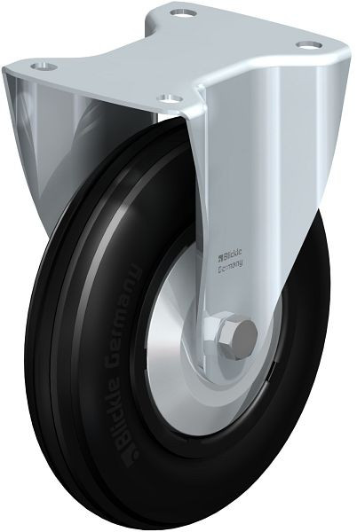 Blickle B-VWPP 200G-FA Stahlblech-Bockrolle, mittelschwere Ausführung, mit Anschraubplatte, Weichgummi, Schwarz, 749131