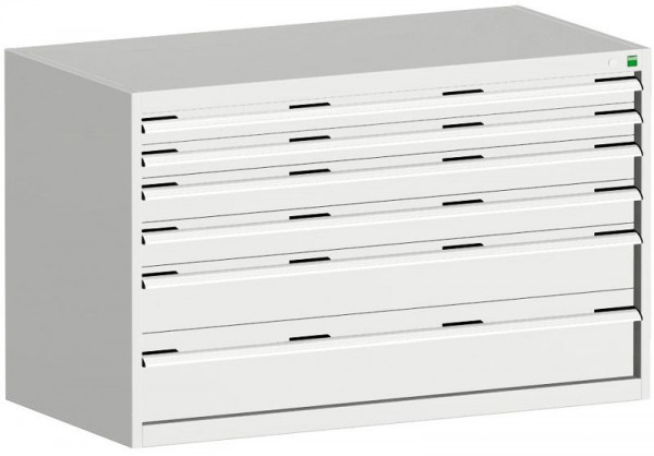 bott cubio Schubladenschrank bestückt mit 6 Schwerlastschubladen BxTxH: 1300 x 750 x 800 mm, RAL 7035, 40030072.16V