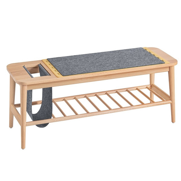 SoBuy Schuhbank mit 2 Schubladen Holzfarbe 110x37x44.5cm, Modern, mit Stofftasche, HFSR02-N