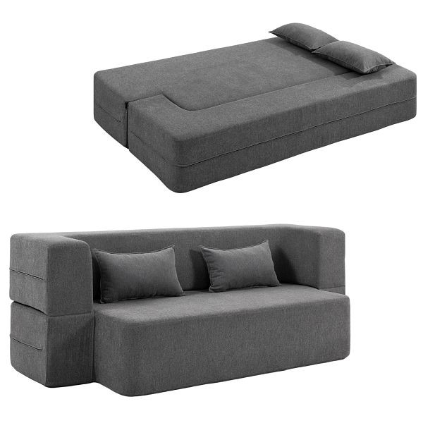 HOMCOM 2-Sitzer-Schlafsofa aus Schaumstoff, Schlafcouch mit breiten Armlehnen, 2 Kissen, 360 kg Belastbarkeit, Grau, 83B-522V00GY