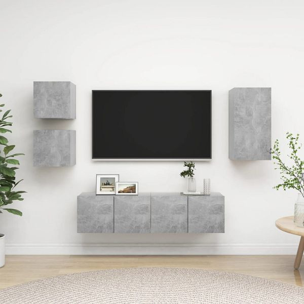 vidaXL 5-teilig TV-Schrank-Set Betongrau Holzwerkstoff, 3079115