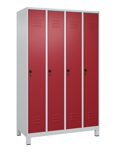 C+P Umkleidespind Classic PLUS, Füße, 4 Abteile, 1950x1200x500mm, 7035/3003, Drehriegel, 080010-40 S10001