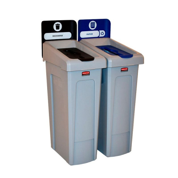 STEIN HGS Slim Jim Recycling-Station für 2 Abfallströme, FR, Papierdeckel, grau, schwarz, blau, 83897.0005