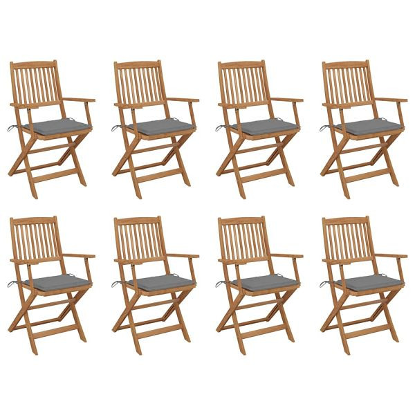 vidaXL Klappbare Gartenstühle mit Kissen 8 Stück Massivholz Akazie, 3075086