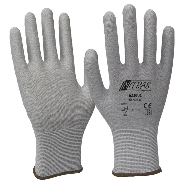 NITRAS Antistatikhandschuhe, Nylon-Carbon-Strick, grau, Größe: 11, VE: 240 Paar, 6230UC-11