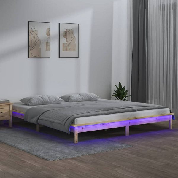 vidaXL Massivholzbett mit LEDs 160x200 cm, Top-Qualität, 820616