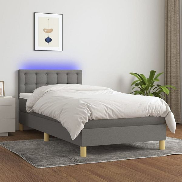 vidaXL Boxspringbett mit Matratze & LED Dunkelgrau 90x200 cm Stoff, 3134006