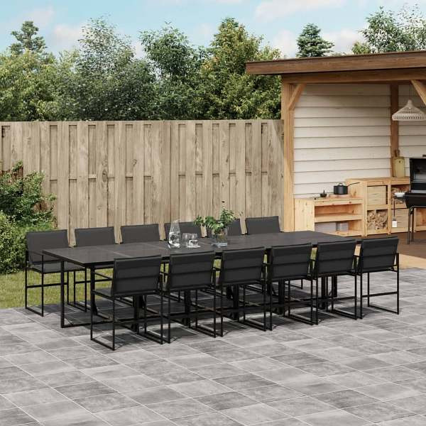 vidaXL 13-tlg. Garten-Essgruppe mit Kissen Schwarz Textilene, UV-beständig, 3295077