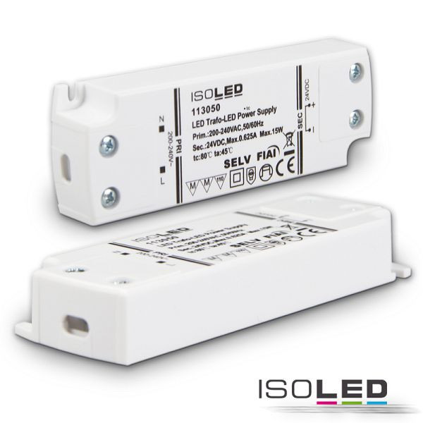 ISOLED LED Trafo 24V/DC, 0-15W, ultraflach, SELV, 113050