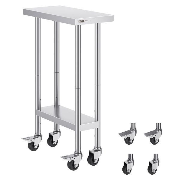 VEVOR Edelstahl-Arbeitstisch Kommerzieller Vorbereitungstisch 61x35cm Rollbar, CFBXGGZTLCDJQKFIFV0