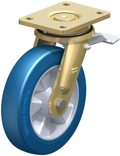 Blickle LS-ALBS 200K-ST Stahlgeschweißte Schwerlast-Lenkrolle, schwere Drehkranz-Ausführung mit Feststeller, Blickle Besthane® Soft, Blau, 739445