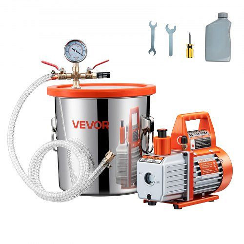VEVOR 11,36 L Vakuumkammer mit 99 L/min Pumpe, Edelstahl, gehärteter Glasdeckel, 1,5 m Schlauch, für Holzentgasung, ZKBTTZLXDJ142MEN1001V2