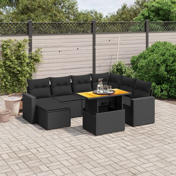 vidaXL 8-tlg. Garten-Sofagarnitur mit Kissen Schwarz Poly Rattan, 3275603