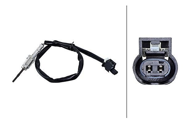 HELLA Sensor, Abgastemperatur - 2-polig - geschraubt - Kabel: 370mm, 6PT 010 376-571