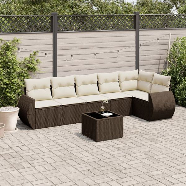 vidaXL 7-tlg. Garten-Sofagarnitur mit Kissen Braun Poly Rattan, 3253740