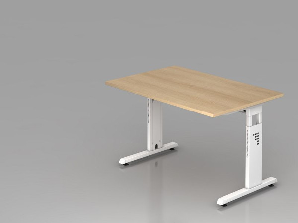 Hammerbacher Schreibtisch C-Fuß 120x80cm Eiche/Weiß, Arbeitshöhe 65-85 cm, VOS12/E/W