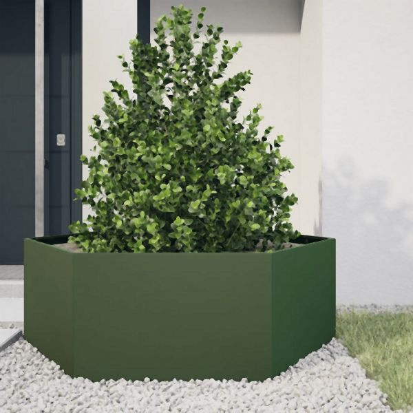 vidaXL Pflanzkübel Olivgrün Sechseckig 138x120x45 Stahl, 851139