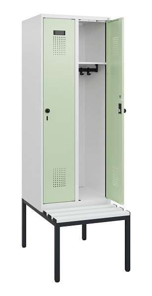 C+P Spind Evolo PLUS, 2 Abteile, 1950x600x815mm, 9016/6019, Drehriegel, Sitzfläche Kunststoff, Sitzbank, 0490505-20 S10073