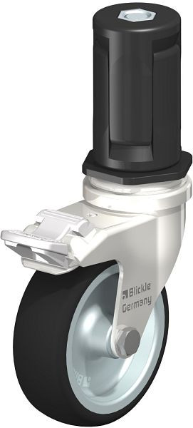 Blickle LRXA-PATH 75G-FI-EXR05 Edelstahl-Apparate-Lenkrolle mit Expander & Feststeller, Thermoplastisches Polyurethan, Grau, 853351