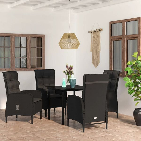 vidaXL 5-teilig Garten-Essgruppe mit Kissen Schwarz, 3099354