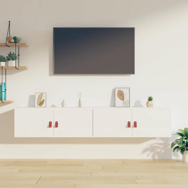vidaXL Wandschränke 2 Stück Weiß 80x30x30 cm Massivholz Kiefer, 818378